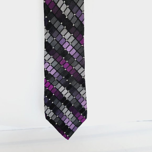 Kenneth Cole Reaction Men's Necktie 100% Silk Multicolor Rectangle/Dots Design - Picture 1 of 10